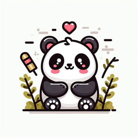 Cute panda bear sitting on the ground. Vector illustration.のイラスト素材