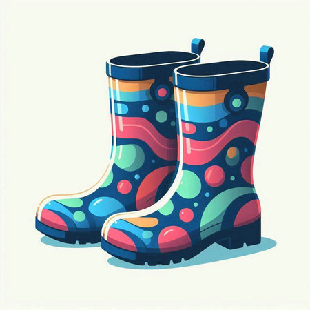 Illustration of rubber boots with colorful pattern on a white background.のイラスト素材