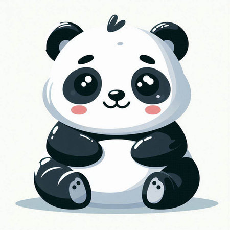 Cute cartoon panda sitting on white background. Vector illustration.のイラスト素材