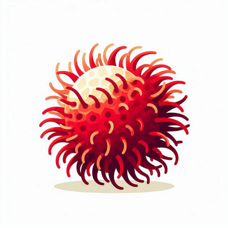 Illustration of a red rambutan on a white background.のイラスト素材
