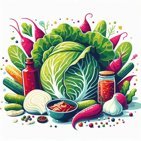 Vegetables and spices. Vector illustration of fresh organic vegetables.のイラスト素材