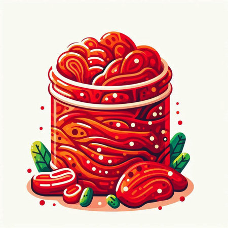 Illustration of a jar full of strawberry jam. Vector illustration.のイラスト素材