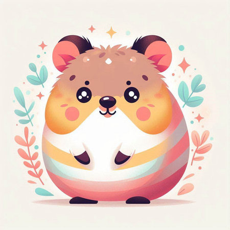 Cute cartoon hamster in a striped egg, vector illustration.のイラスト素材