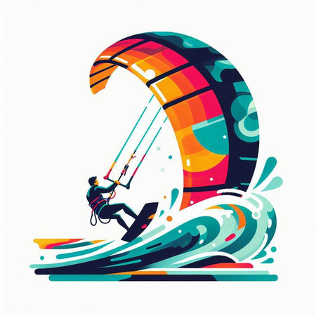 Vector illustration of kite surfer on the waves. Vector illustration.のイラスト素材
