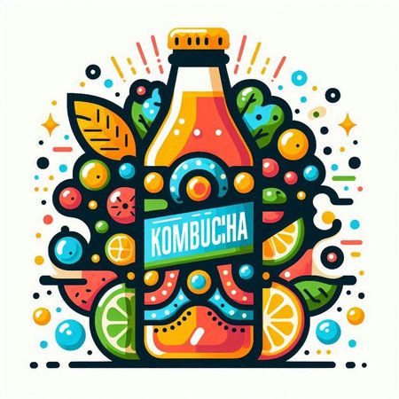 Kombucha hand drawn vector illustration in cartoon style with doodle elements.のイラスト素材