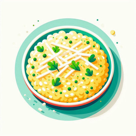 Millet porridge with parsley in a bowl. Vector illustration.のイラスト素材