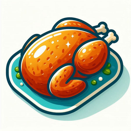 Vector illustration of roasted turkey on a plate with bone on white backgroundのイラスト素材