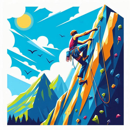 Rock climber climbing on a cliff. Extreme sport. Vector illustrationのイラスト素材