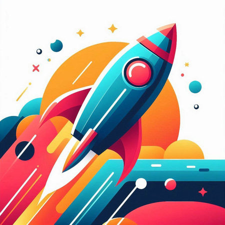 Laptop with colorful screen on blue background. 3d illustration.のイラスト素材