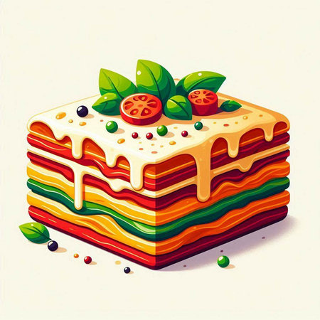Piece of layered cake with cream and vegetables. Vector illustration.のイラスト素材