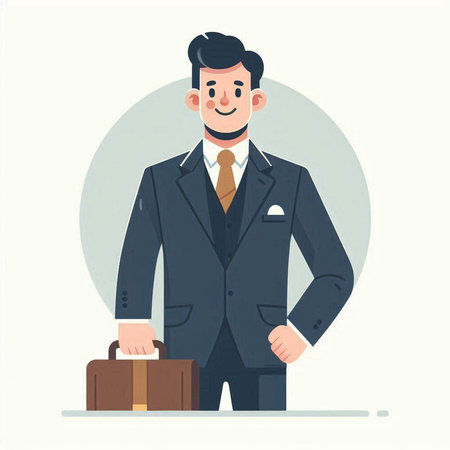 Businessman with briefcase. Vector illustration in a flat style.のイラスト素材