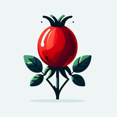 Vector illustration of red rose hip with green leaves on white background.のイラスト素材