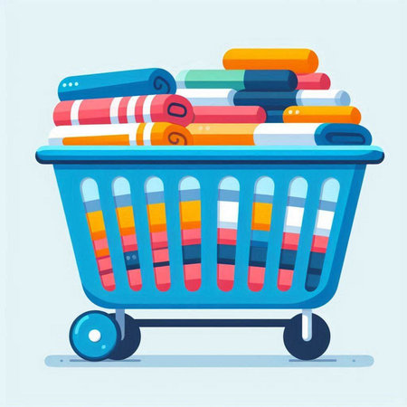 Shopping cart full of books. Vector illustration in flat style.のイラスト素材
