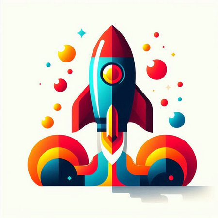 Rocket launch with colorful abstract background. Vector illustration. Eps 10.のイラスト素材