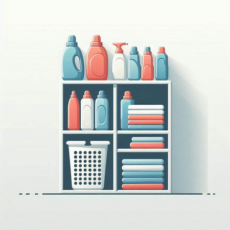 Shelves with bottles of detergents. Vector illustration.のイラスト素材