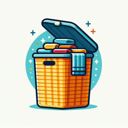 Illustration of a picnic basket full of food. Vector illustration.のイラスト素材