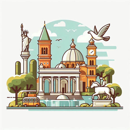 Landmark of Venice, Italy. Vector illustration in flat style.のイラスト素材