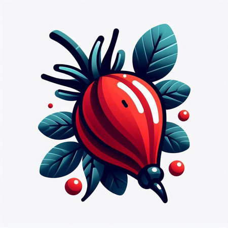 Vector illustration of red berry with green leaves on white background.のイラスト素材