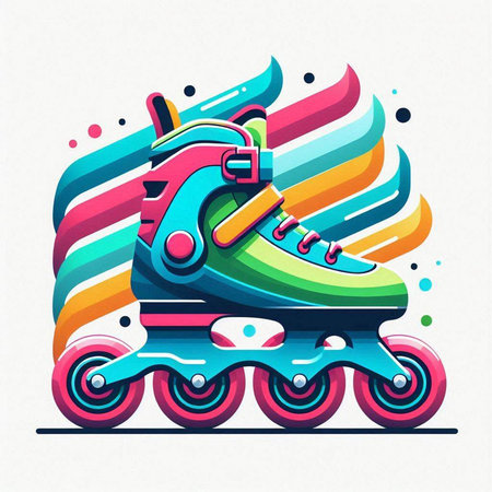 Roller skates colorful vector illustration. Vintage style design element.のイラスト素材