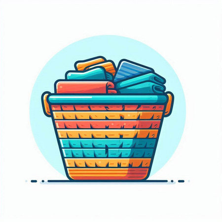 Laundry basket with towels. Vector illustration in cartoon style.のイラスト素材
