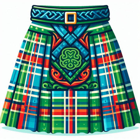Illustration of a traditional Scottish skirt in green, red and blueのイラスト素材