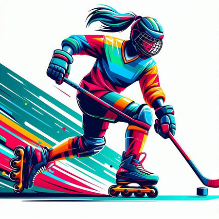 Hockey player on roller skates. Colorful vector illustration.のイラスト素材