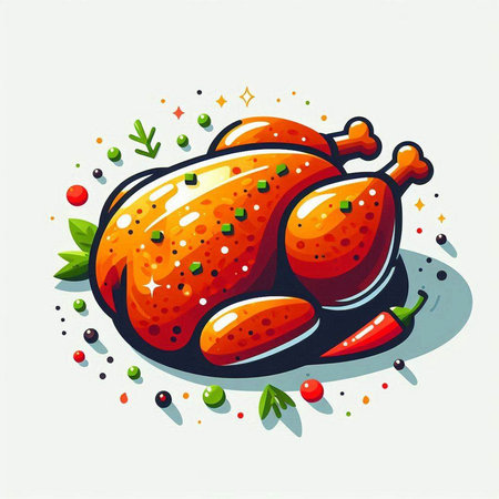 Illustration of roasted turkey on a white background. Vector illustration.のイラスト素材