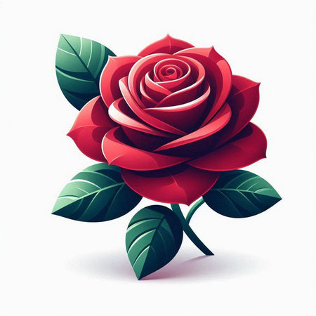 Red rose with green leaves on a white background. Vector illustration.のイラスト素材