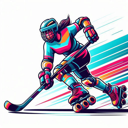 Hockey player vector illustration. Ice hockey player with helmet and skates.のイラスト素材
