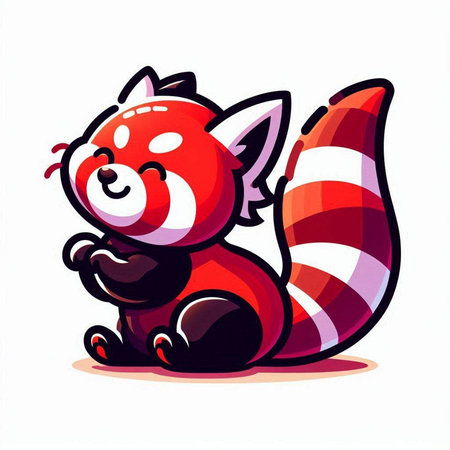 Cute cartoon red panda sitting on white background. Vector illustration.のイラスト素材