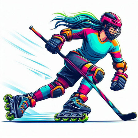 Hockey player on roller skates. Colorful vector illustration.のイラスト素材