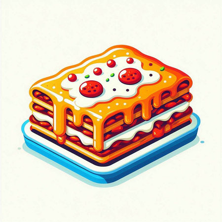 illustration of a piece of lasagna on a white background.のイラスト素材