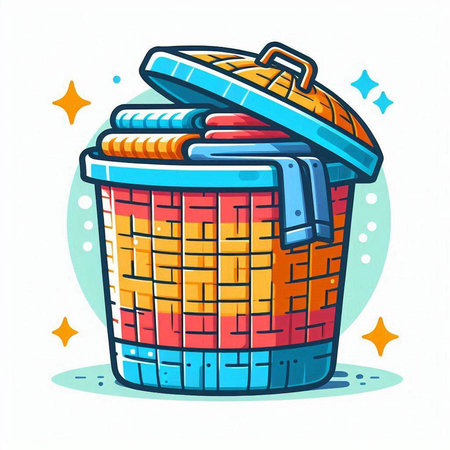 Vector illustration of a trash can in cartoon style on white background.のイラスト素材