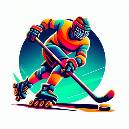 Hockey player on skates, vector illustration. Retro style.のイラスト素材