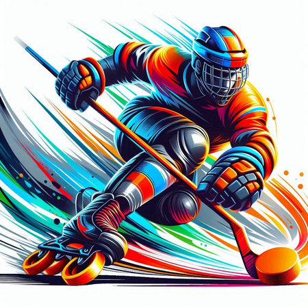 Hockey player in action, vector sport illustration. Abstract background.のイラスト素材