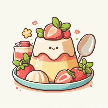 Panna cotta dessert with strawberry and yogurt, vector illustration.のイラスト素材
