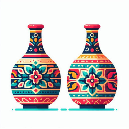 Two vases with floral ornament. Vector illustration in retro style.のイラスト素材