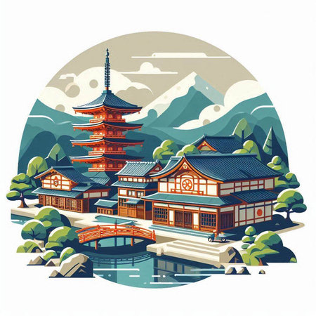 Pagoda in Japan. Vector illustration in a flat style.のイラスト素材