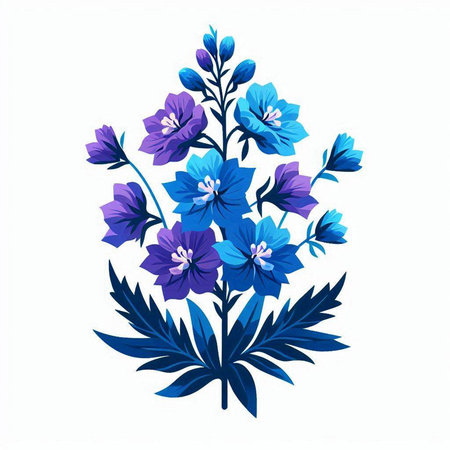 Vector illustration of a bouquet of blue flowers on a white backgroundのイラスト素材