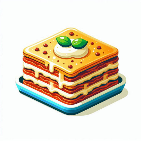 Illustration of a stack of lasagna on a white background.のイラスト素材
