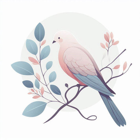 Cute hand drawn vector illustration of a dove sitting on a branchのイラスト素材