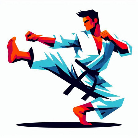 Kung fu fighter vector illustration. Karate fighter with a sword.のイラスト素材