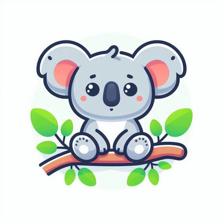 Cute koala sitting on the branch. Vector illustration in cartoon style.のイラスト素材