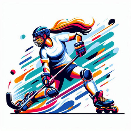 Hockey player with helmet and skates. Sport vector illustration.のイラスト素材
