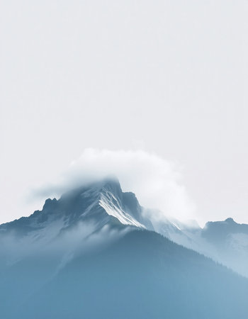 Foggy mountain peak in the Canadian Rockies, Alberta, Canadaの写真素材