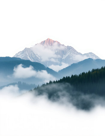 Beautiful mountain landscape with fog in the morning.の写真素材