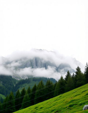 Mountain landscape with fog and clouds in the Alps, Switzerland.の写真素材