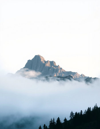 Mountain landscape with fog in the morning.の写真素材