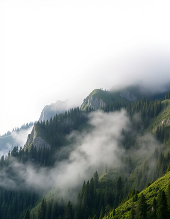 Mountain landscape in the clouds. Caucasus, Dombay.の写真素材