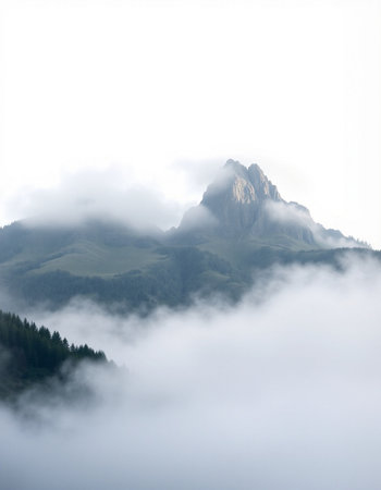 Mountain landscape in the clouds, Dolomites, Italy.の写真素材